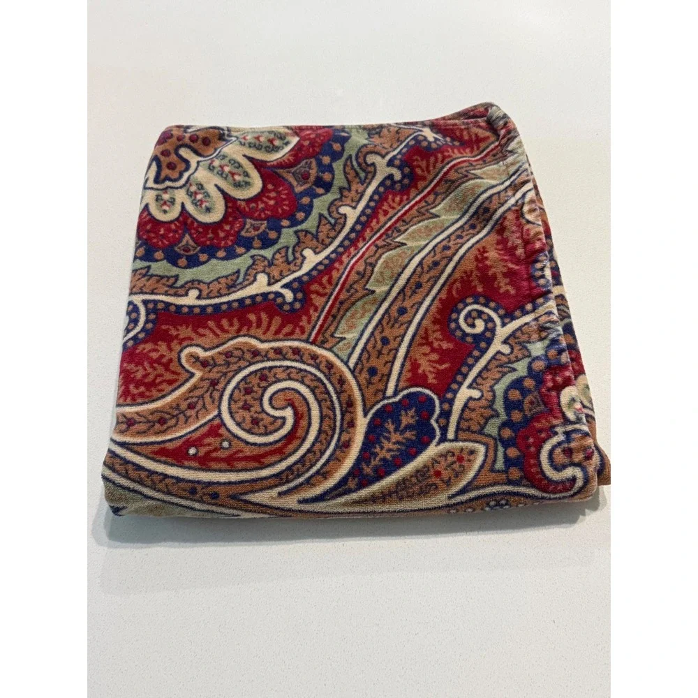 Vtg Ralph Lauren Home Red Blue Paisley Cotton Bath Towel Heritage Print Luxury
